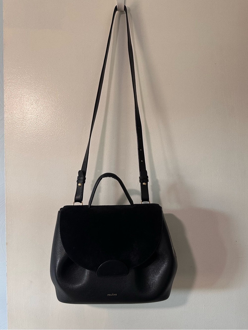 Polene Numero Un Black Leather and Suede Purse